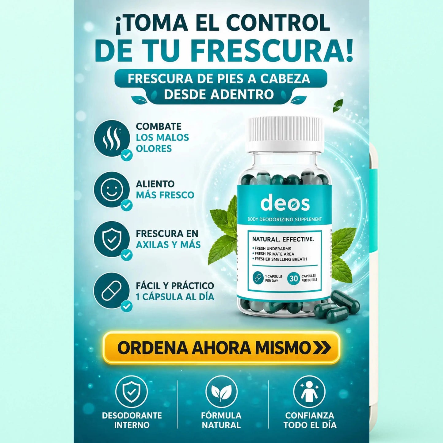 DEOS DESODORANTE NATURAL PARA UN BUEN OLOR CORPORAL (60 CÁPSULAS)