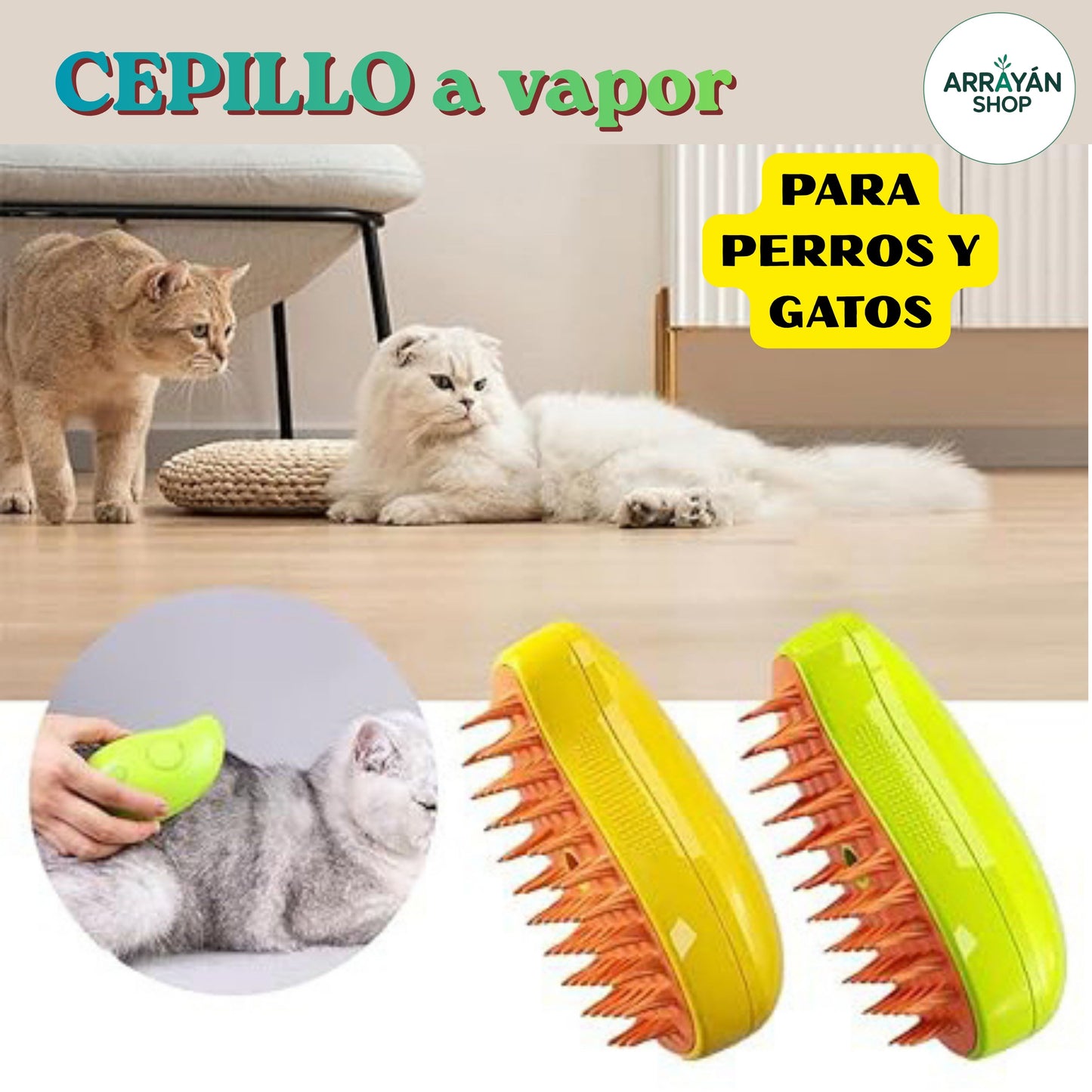 Cepillo vapor para mascota 3 en 1