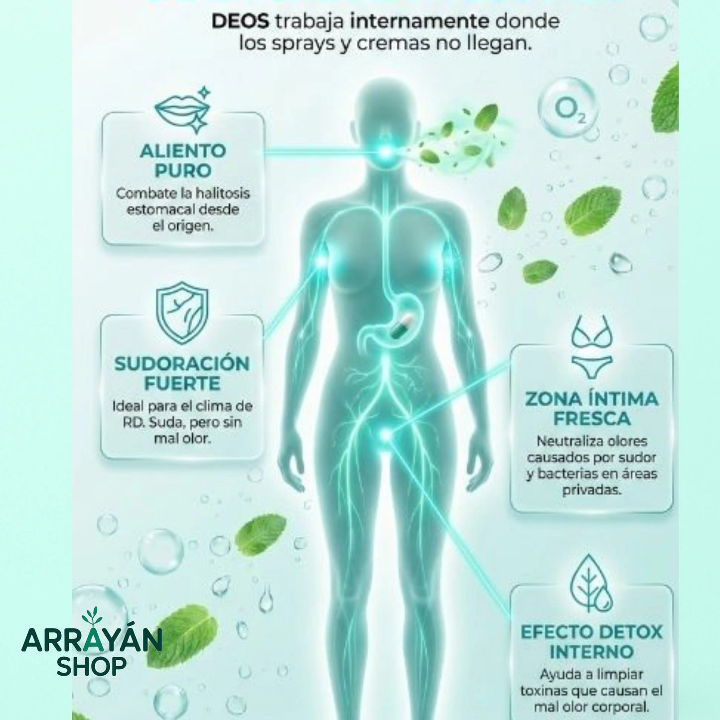 DEOS DESODORANTE NATURAL PARA UN BUEN OLOR CORPORAL (60 CÁPSULAS)