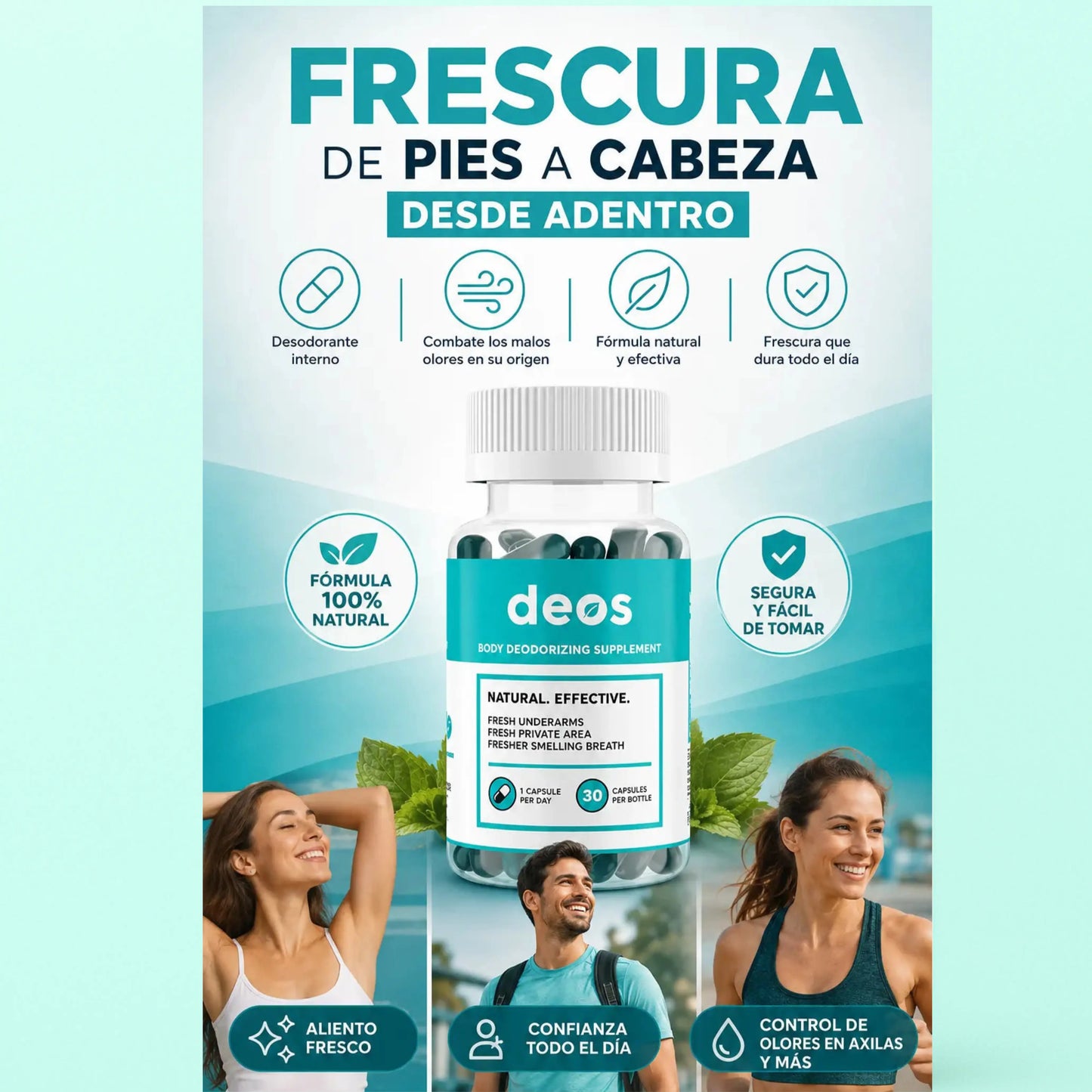 DEOS DESODORANTE NATURAL PARA UN BUEN OLOR CORPORAL (60 CÁPSULAS)